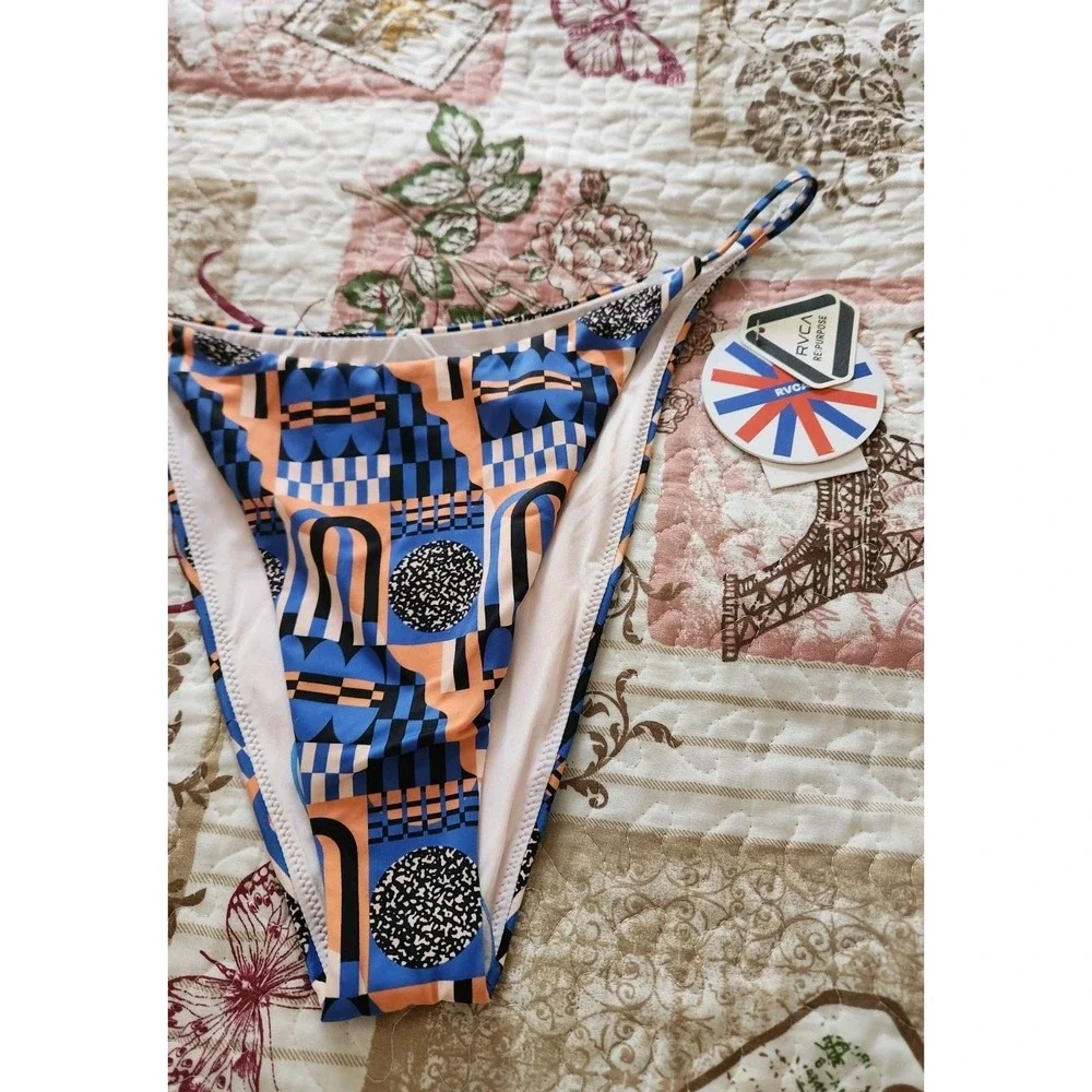RVCA Women's Bikini Bottoms Blue Orange‎ Swimwear Size L/12